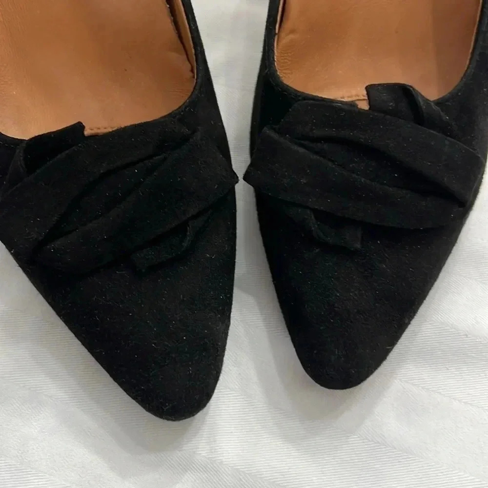 Earthies Prantini black suede leather bow heels size 7B - Picture 10 of 11